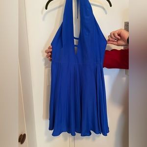 Amanda Uprichard Silk cobalt blue size large halter cocktail dress skater style